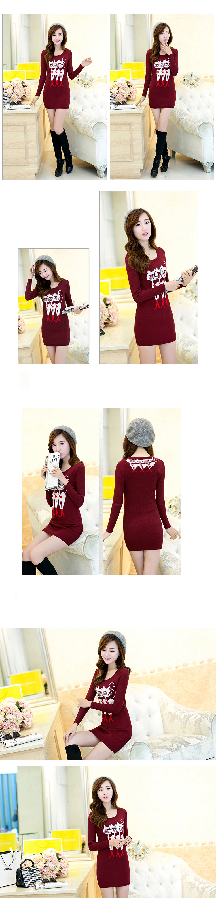 美零2015秋冬装新款打底连衣裙针织6962# 心型藏蓝色 M(90-105)
