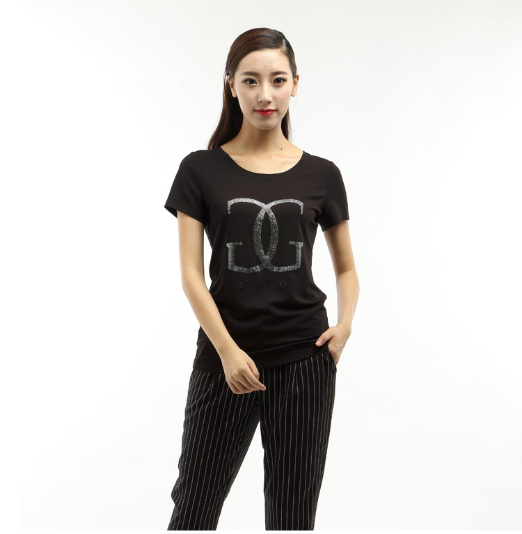 高氏杰品牌女装2015秋季针织双g图案短袖t163519085 黑色 xl