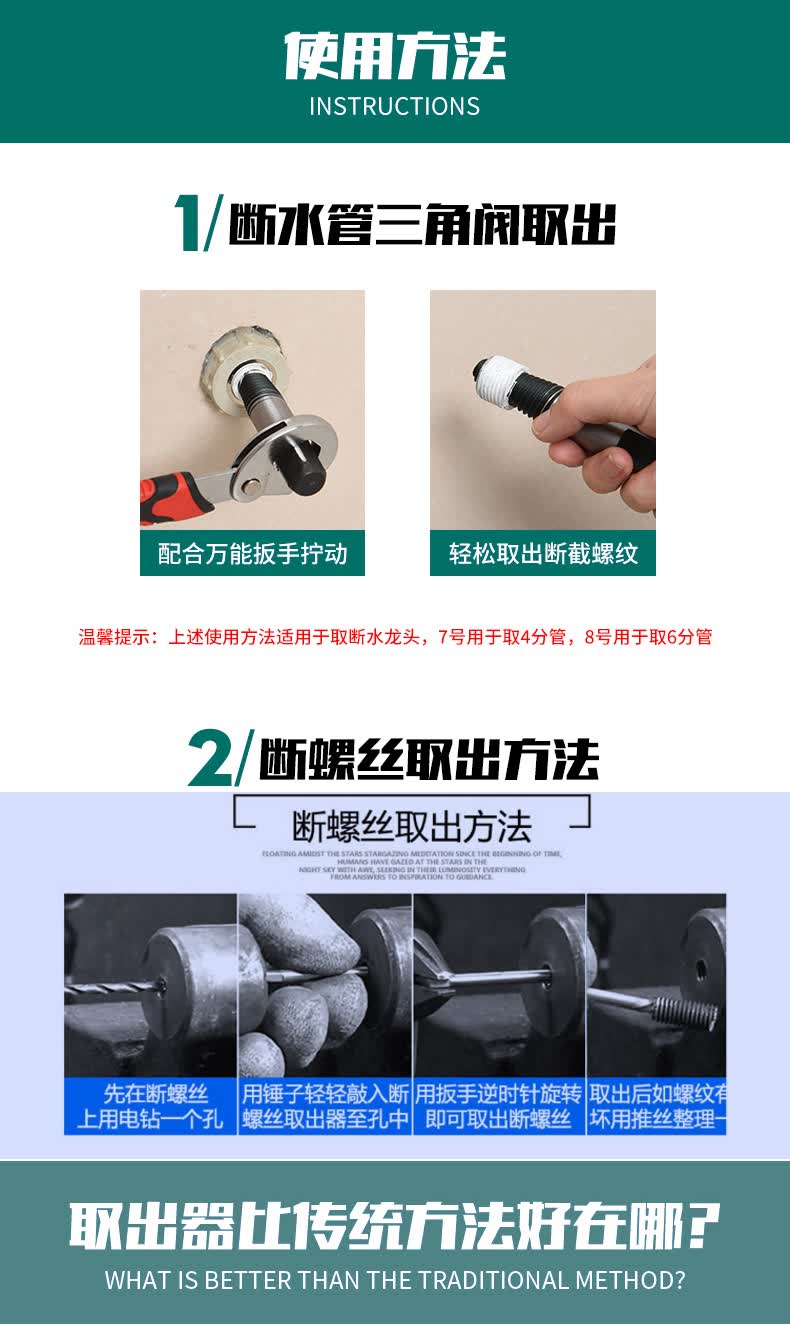 断螺丝取出器断头三角阀水龙头水管取出器套装反牙螺丝工具丝攻8号