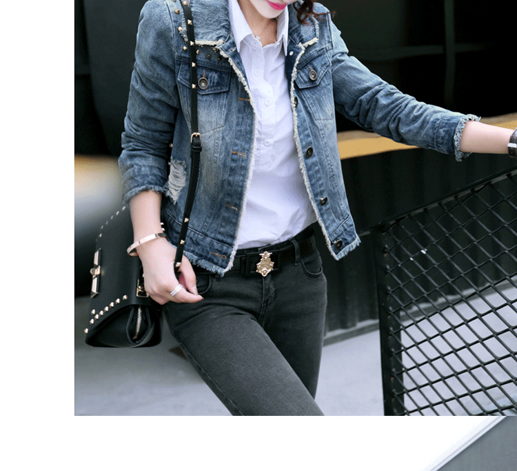 韩佳媛休闲牛仔外套2015秋装新款气质百搭牛仔夹克女士