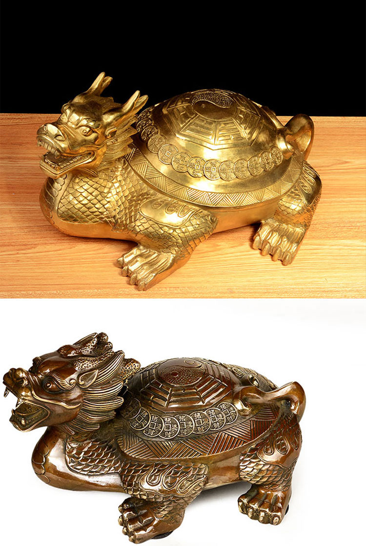 风水阁 八卦金钱铜龙龟摆件 家居龙龟兽 办公室桌面摆件商务礼品 小号