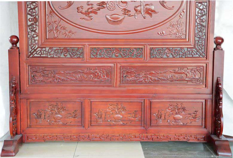 
                                        东阳木雕 年年有余 开业乔迁搬家礼品 落地屏 屏风 插屏 座屏 实木客厅玄关隔断                