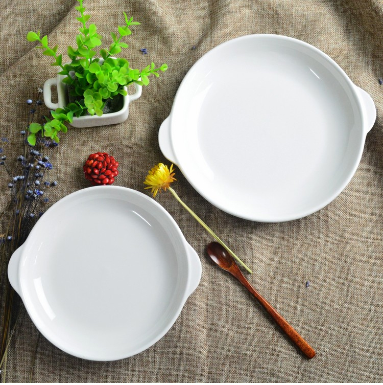 天城一品 白色陶瓷西餐盘子双耳鲍鱼盘蒸鱼盘微波炉菜盘饭盘芝士焗饭