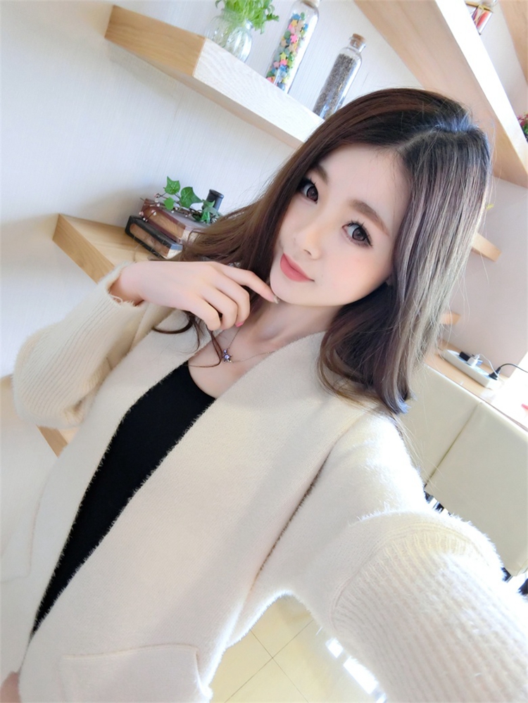 晋普针织衫女开衫 毛衣外套 中长款 秋冬新款 驼色