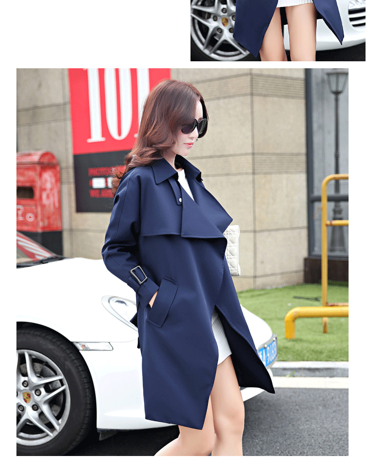 轻舞飘絮风衣女2015秋款女装外套女款韩版修身中长款风衣 女 589 藏青色 S