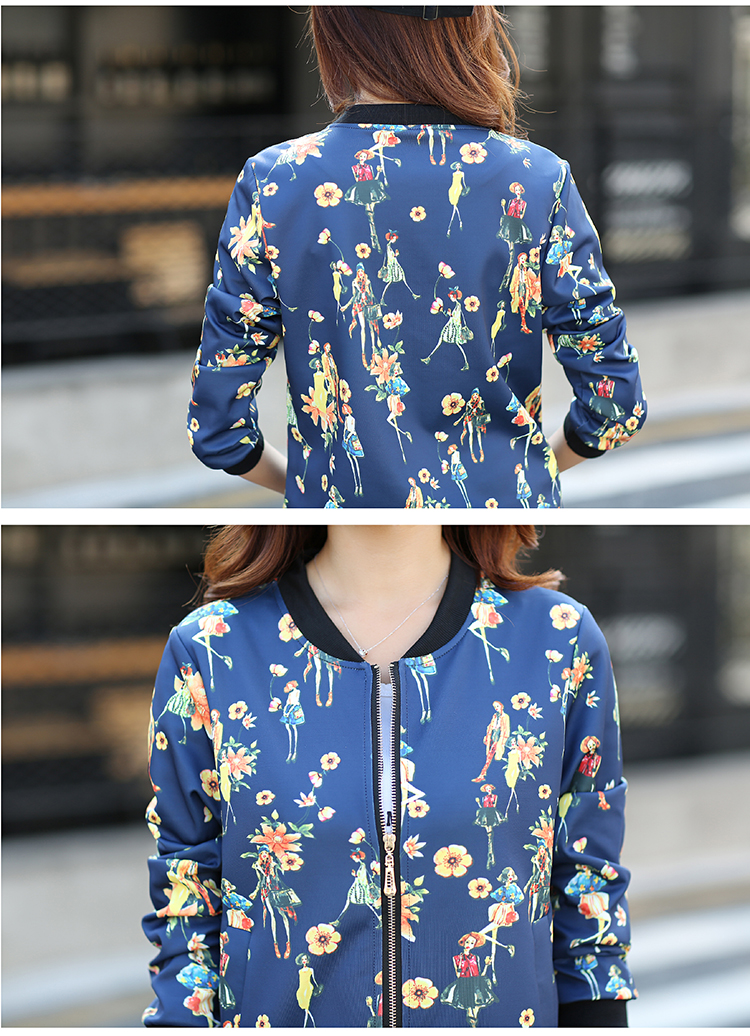 
                                        卡莲琳2017春秋季新款短外套女装棒球服女印花开衫长袖卫衣新品上衣 白底房子 S                