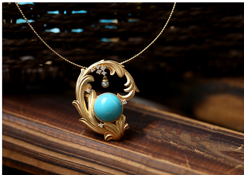 尚鱼天然原矿绿松石美人松吊坠项坠 镶嵌工费