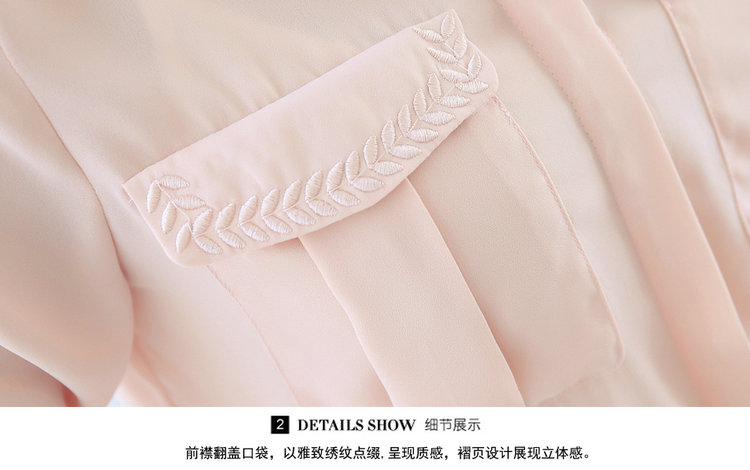 旭冲2015秋装新款绣花衬衣女韩版雪纺衫衬衫女长袖 裸粉色 XXL