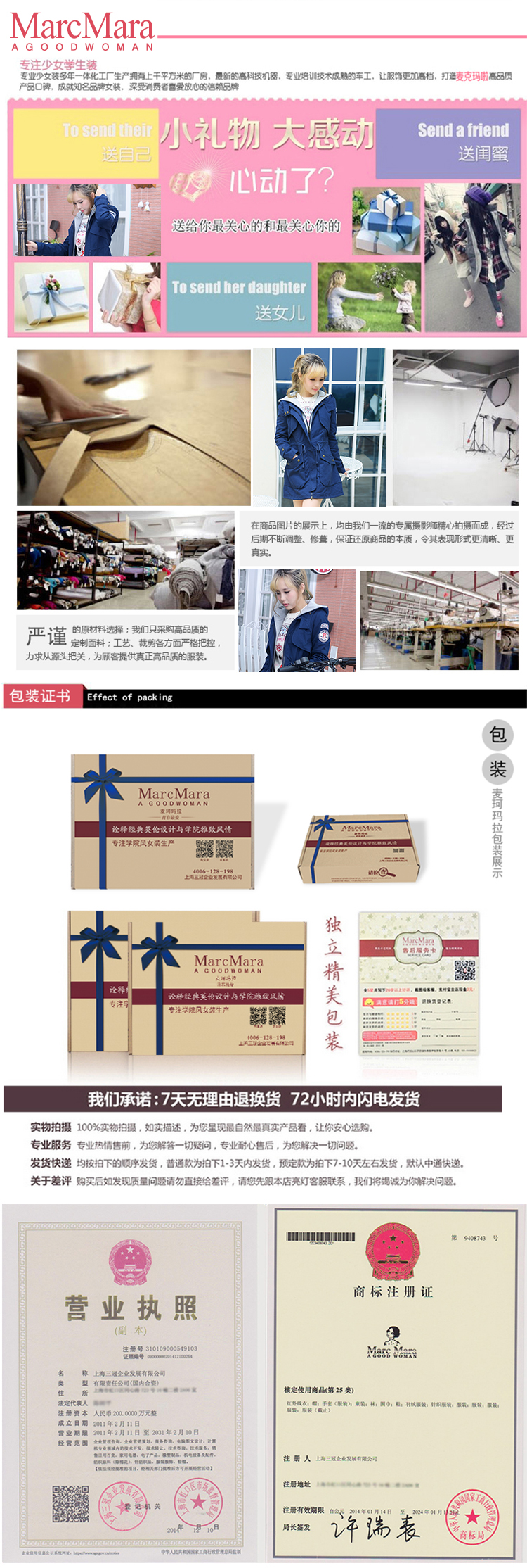 
                                        Marc Mara韩版风衣女外套 连帽修身显瘦双层领学院风学生大衣 抽绳风衣15062 藏青色 M-160                