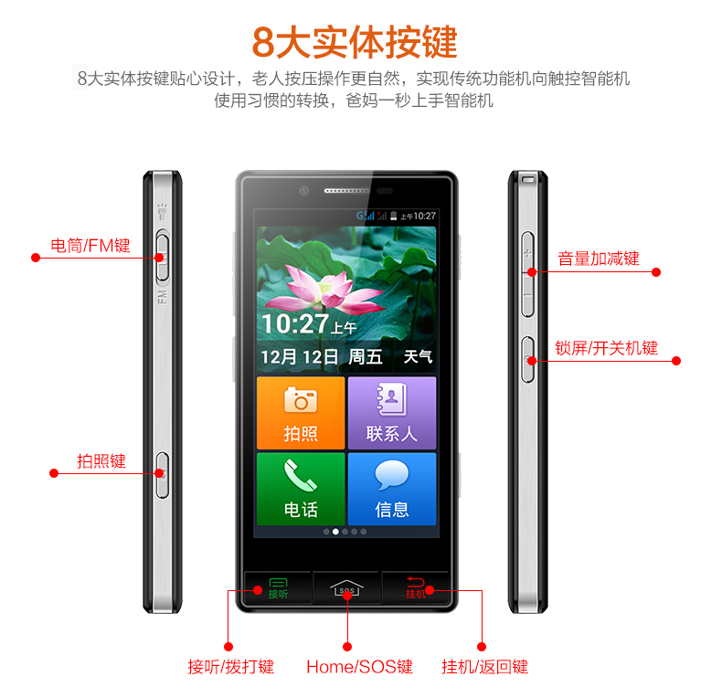 长虹（CHANGHONG）C1  智能老人手机 移动3G 双卡双待 黑色