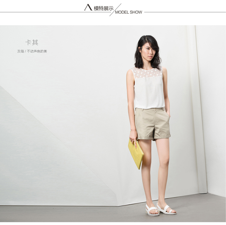 Amii【极简主义】夏新品帅气织带装饰折边纯棉大码休闲短裤女11540395 米白 S