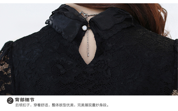 伊诺阁2015秋冬新款韩模实拍T恤女韩版修身女装大码秋装 娃娃领手工订珠 修身蕾丝打底 白色 M