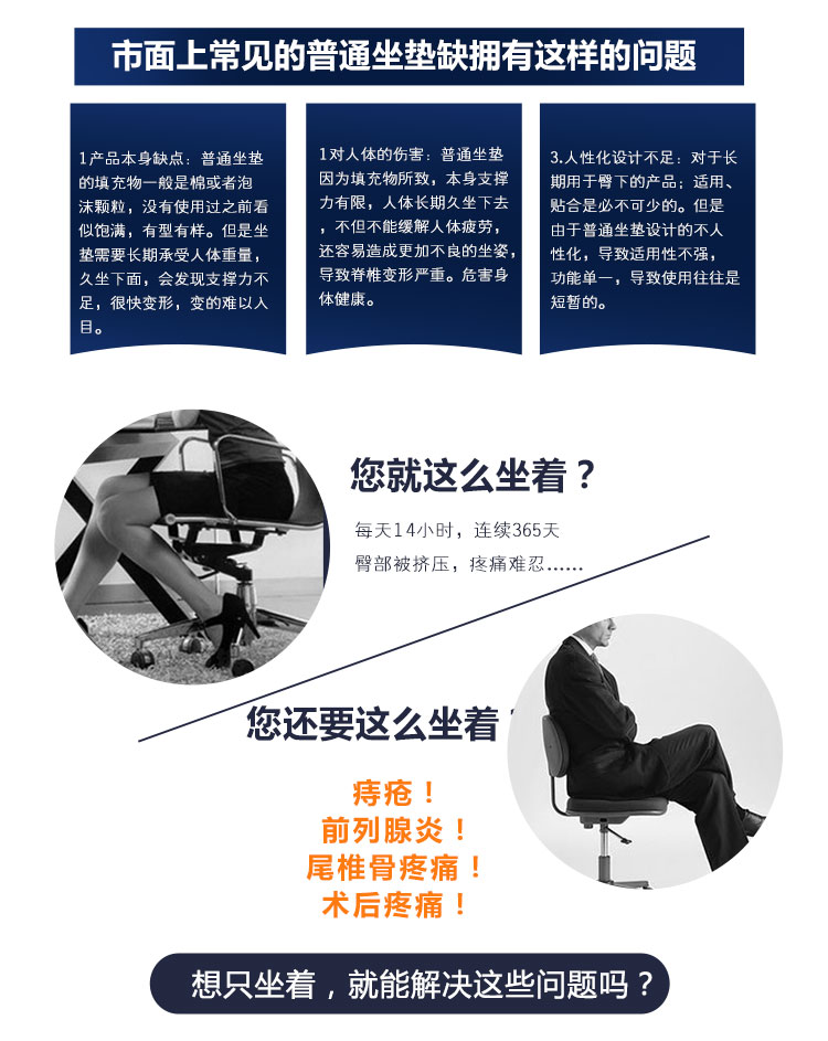 
                                                            温伦痔疮坐垫护尾椎尾骨产后坐垫中空透气座垫痔疮座垫 3代坐垫通用版藏蓝色 40cm*33cm                