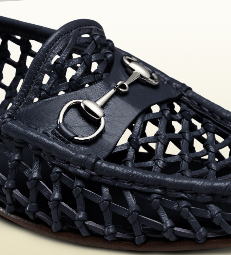 古奇/gucci 女士 时尚 低帮蓝色 编织真皮船鞋 370687 cpd00 4009