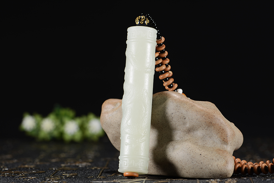 和田玉 白玉 龙行天下 龙柱挂件 37克 玉都珠宝