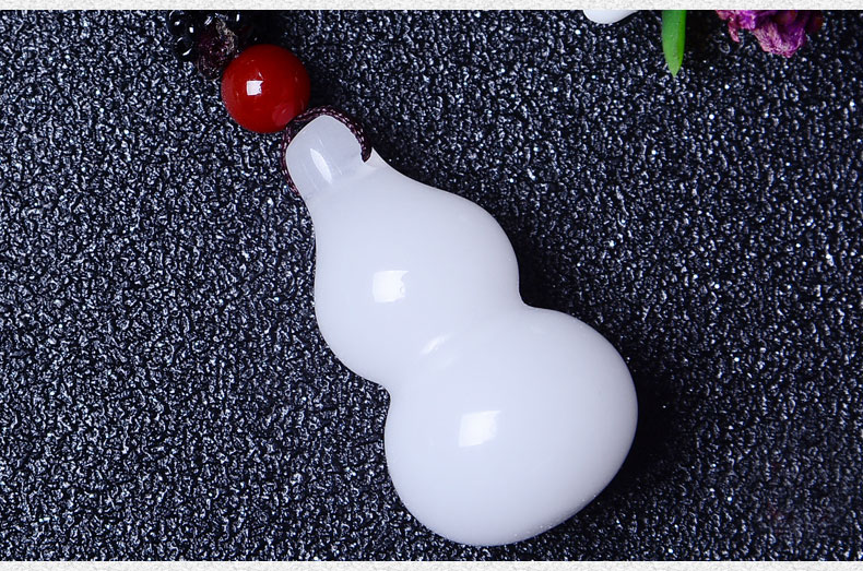 洁玉堂 天石英岩白玉葫芦吊坠 玉石多子多福挂件项链玉坠玉牌礼物商务