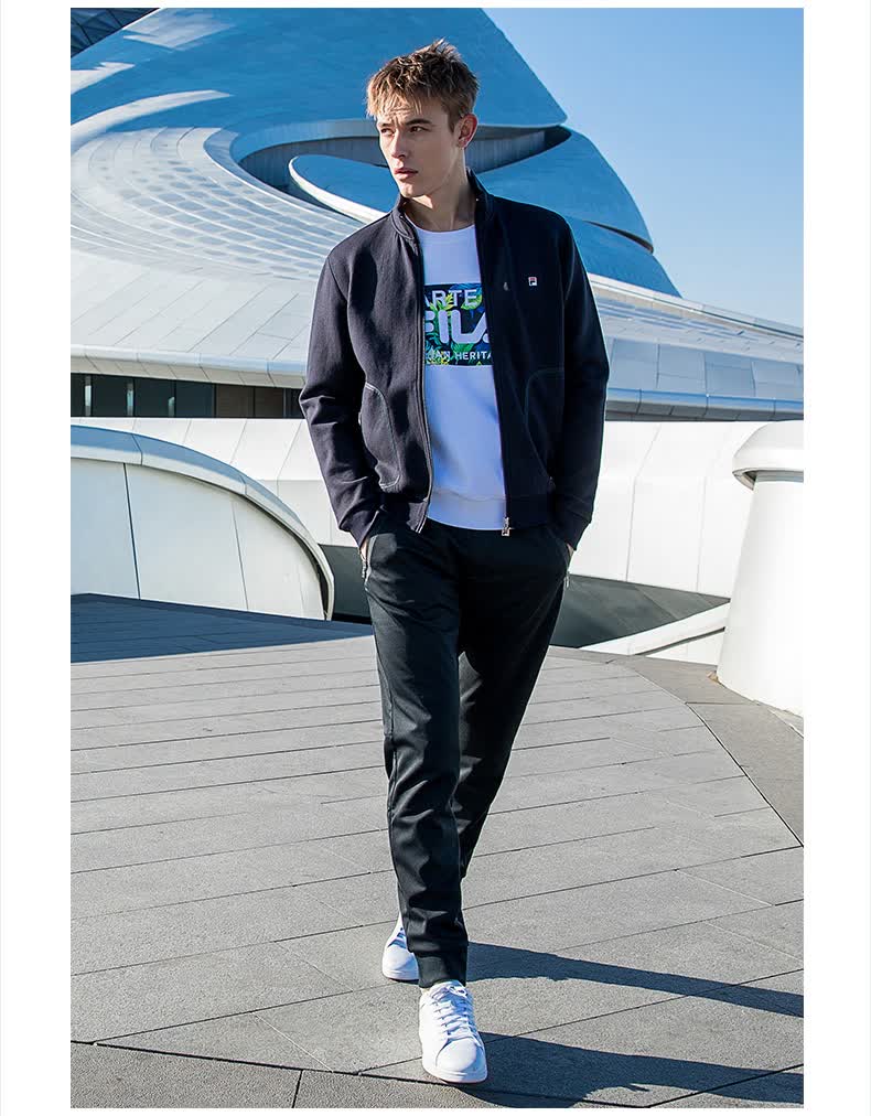 斐乐fila 外套夹克棒球服男装2018春季新款立领纯色运动服 传奇蓝-nv