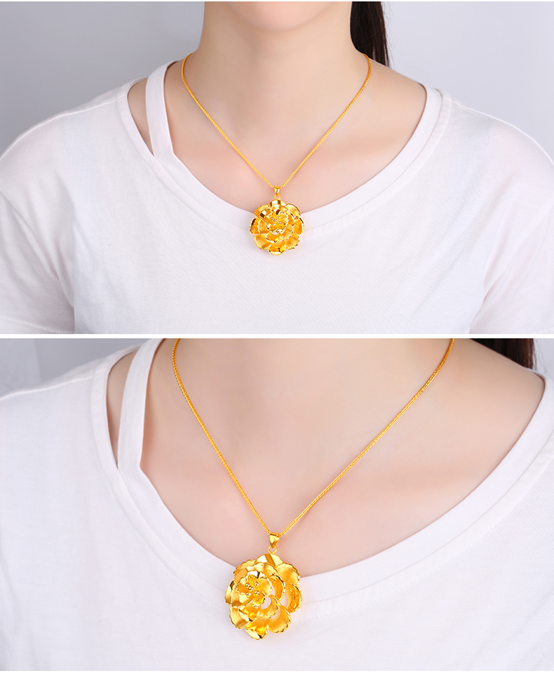 金龙珠宝 黄金吊坠女款 3d硬金花嫁囍饰系列牡丹花吊坠gp158d 小版(约
