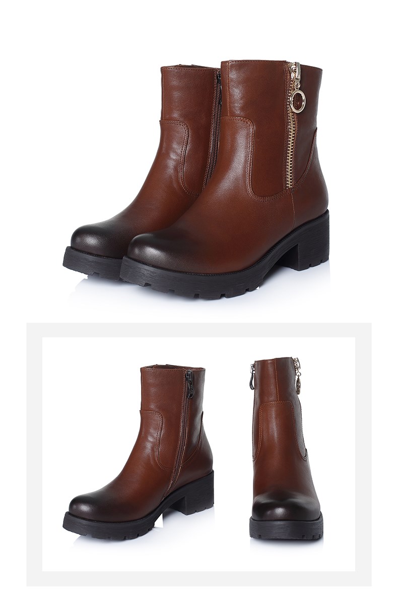 senda/森达冬季新款专柜同款时尚休闲女中筒靴粗跟n3d61dz7 黑色(毛里