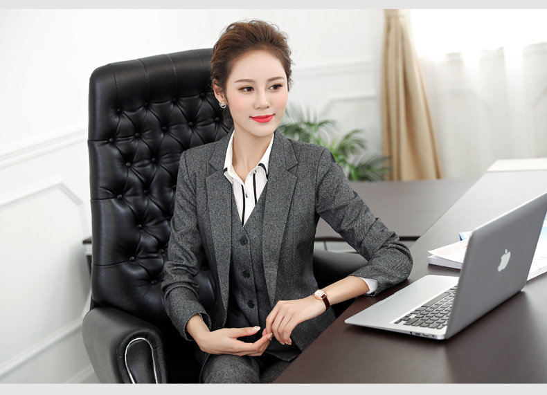 长袖女士时尚修身西装外套西服套装商务正装工作制服黑色单件小西装l