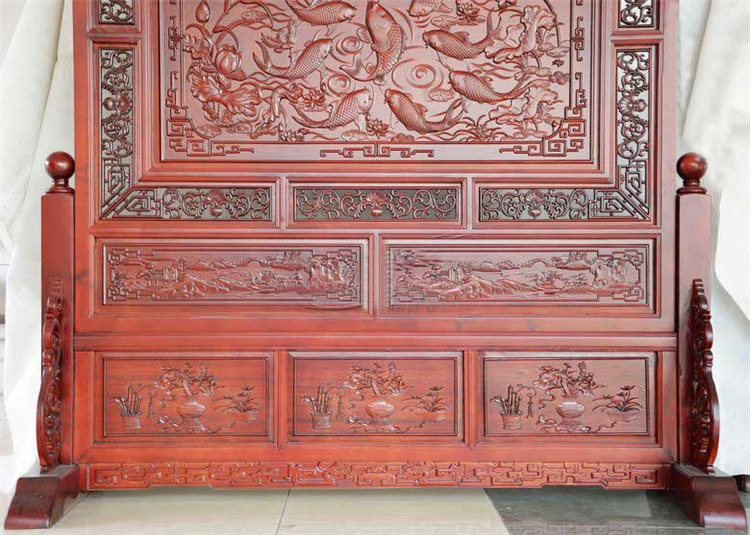 
                                        东阳木雕 年年有余 开业乔迁搬家礼品 落地屏 屏风 插屏 座屏 实木客厅玄关隔断                