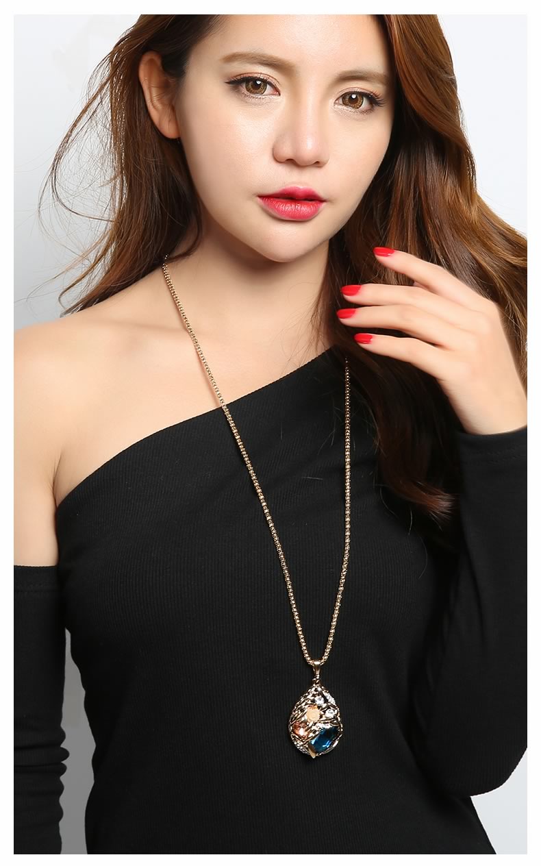 戴拉长款毛衣链衣服挂饰项链女秋冬 韩版时尚百搭紫玫瑰花朵锁骨链