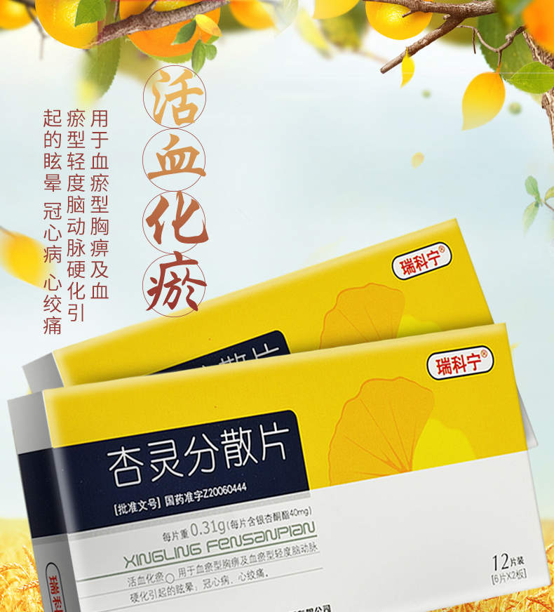 31g*12片/盒 活血化瘀用于血玉型胸痹及血瘀型轻度脑动脉硬化引起的