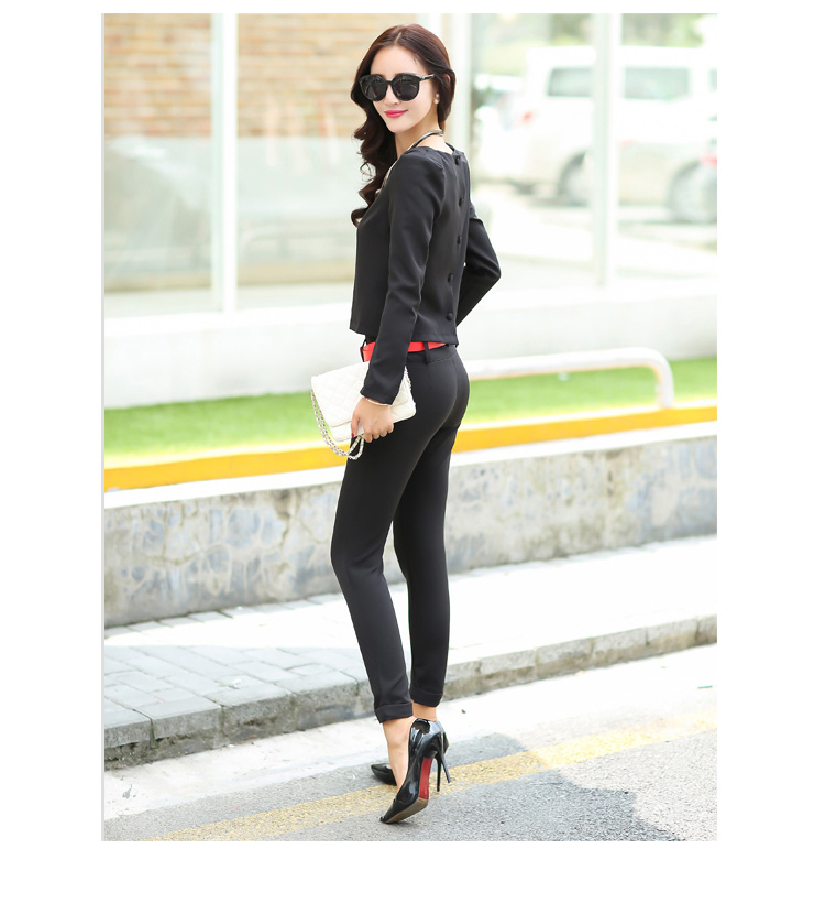 丽莱娅 休闲裤女2016新款夏装女装时尚修身休闲短袖九分阔腿裤两件套装D172 花灰 XL