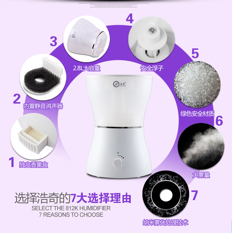 
                                        浩奇 空气香薰机办公室家用静音大容量加湿器 白色                