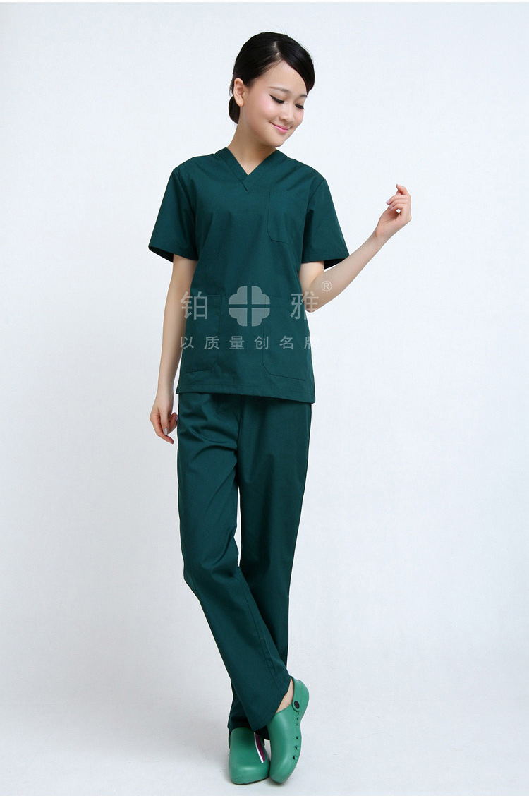 铂雅洗手衣短袖v领全棉可消毒分体隔离服套装 靠蓝 s(150-155)