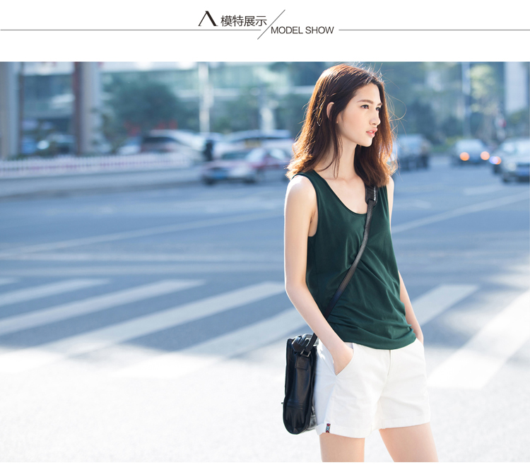 Amii【极简主义】夏新品帅气织带装饰折边纯棉大码休闲短裤女11540395 米白 S