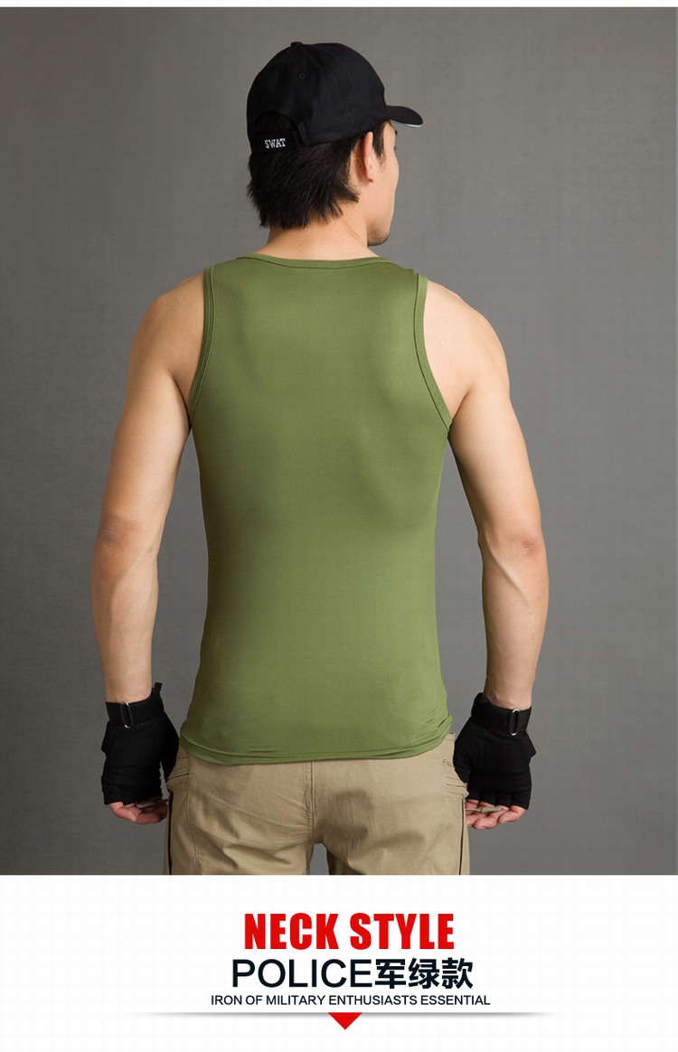 贺豹正品夏季男士刺绣国旗背心特警迷彩紧身军绿衣服特种兵军装t恤