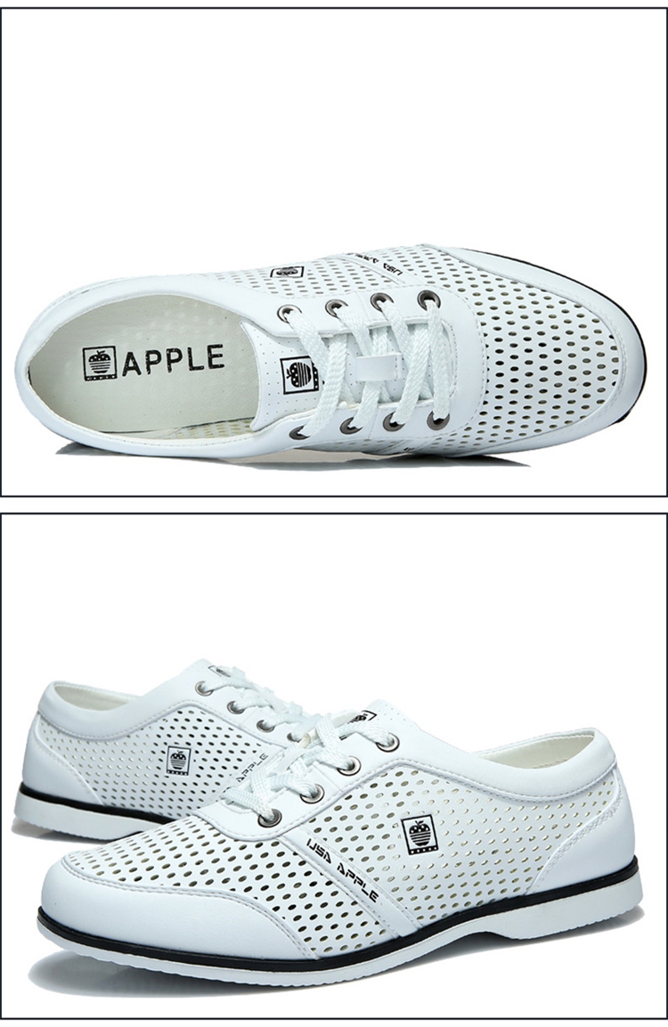 apple苹果 男士休闲鞋男鞋板鞋真皮透气男款运动系带鞋子男 51370 浅