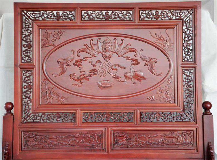 
                                        东阳木雕 年年有余 开业乔迁搬家礼品 落地屏 屏风 插屏 座屏 实木客厅玄关隔断                