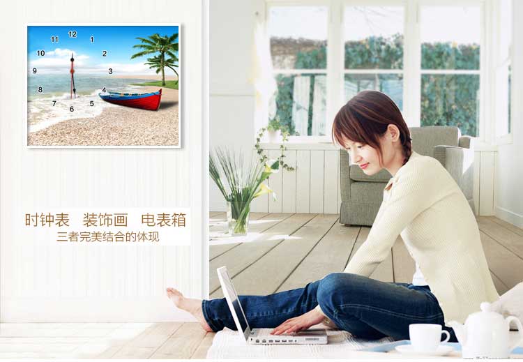 金品家创意现代随意停翻盖客厅餐厅卧室遮挡箱推拉有框画电闸箱配电箱电表箱装饰画带钟表壁画 B款 棕色框40*50横幅 覆盖电表箱尺寸 32*40