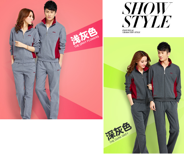 美丽故事卫衣女套装秋冬情侣装长袖外套运动服裤跑步服休闲运动套装长裤长袖两件套1011 深灰色男 XL