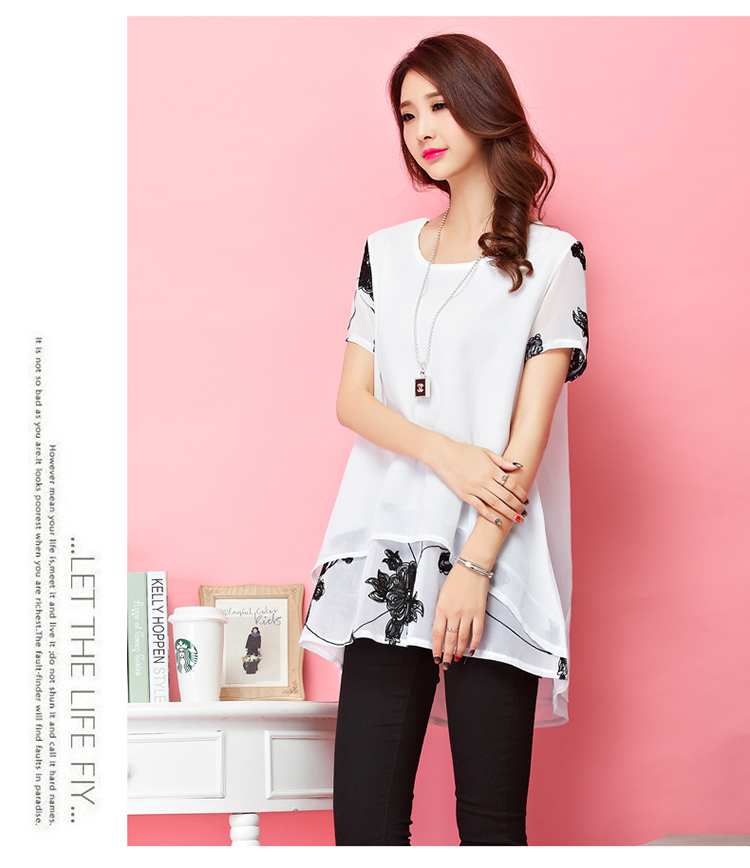 妍岩 2015夏装新款短袖女装雪纺衫 胖MM大码女装连衣裙8045# 黑色 S