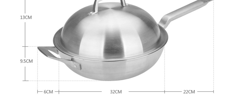 炊大皇 不锈钢鼎皇炒锅物理不粘锅无油烟电磁炉通用 32cm CKN3S5632G
