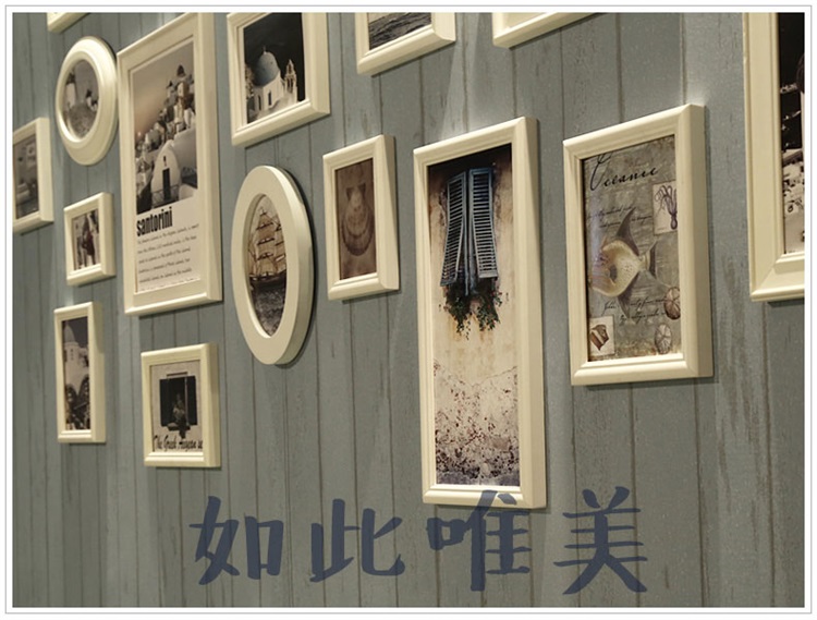 实木照片墙 创意相框墙组合 地中海客厅相片墙 欧式20框DSN20系列(b) 经典黑白配椭圆+3号画芯