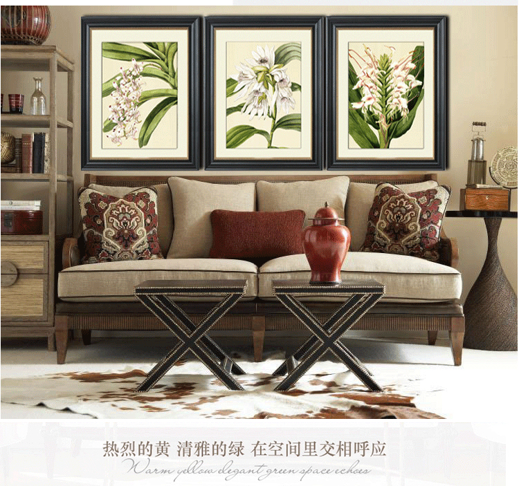 有家 装饰画餐厅现代简约客厅挂画卧室壁画欧式书房兰花美式乡村三联小清新有框画 三联套画 宽50cm*高60cm