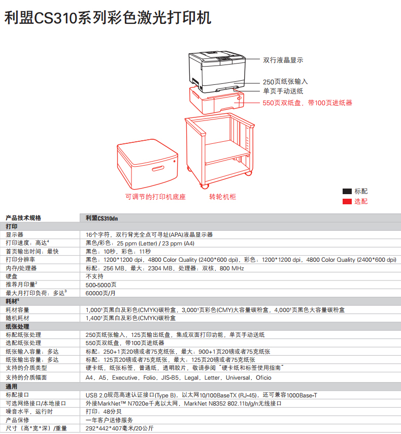 利盟cs310dn a4彩色打印机(网络打印/双面打印/一年保修)