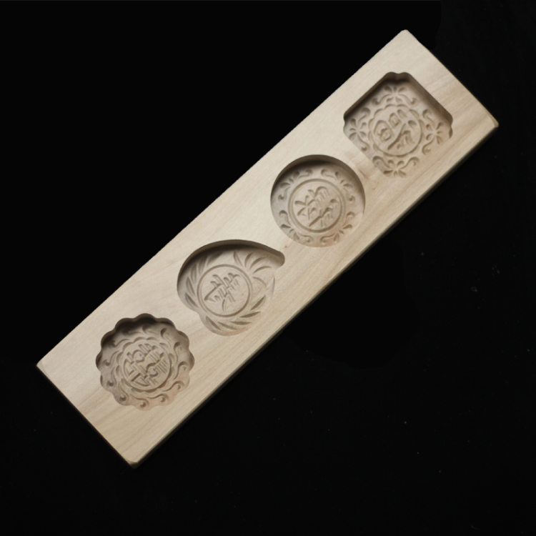 
                                        德立（DOLO） 烘焙模具 卡通 中秋广式冰皮木质月饼模具 馒头绿豆糕甜点南瓜饼模具 福禄寿喜4连模                