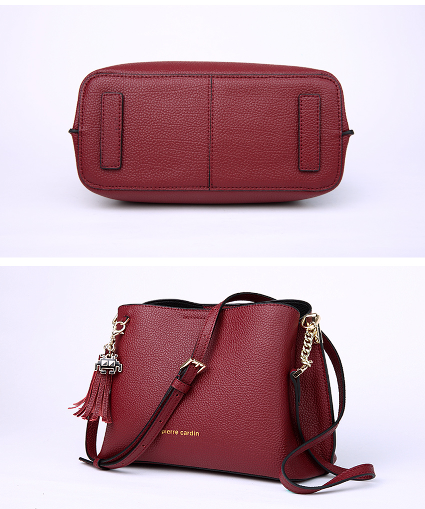 皮尔卡丹包包女包欧美时尚牛皮单肩包女 简约休闲手提包大容量斜挎包