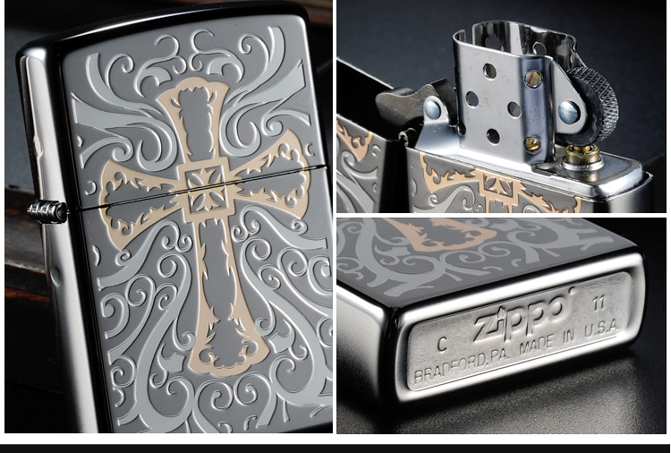zippo打火机经典黑冰古董十字架antique cross3