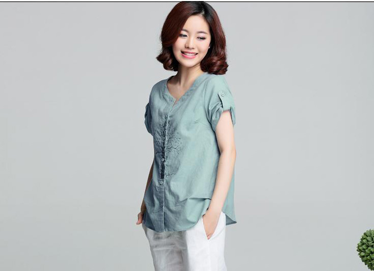 
                                        苜苜mumu 衬衣女 夏天短袖宽松休闲胖MM大码女装 棉麻衬衫女 红色 XXXL                