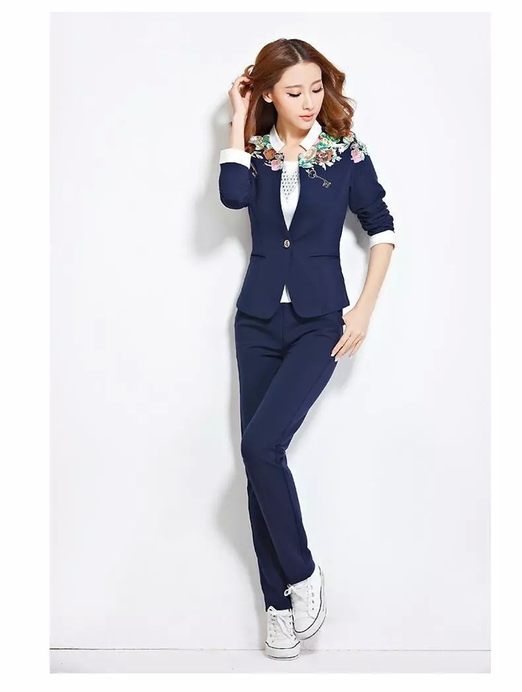 韩逸布舍春秋装运动装卫衣女休闲西装三件套运动服套装06N5bl 蓝色 L