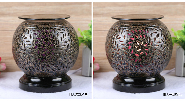 
                                        芳夕   复古陶瓷插电香薰灯仿古花纹精油灯香薰炉香薰机熏香台灯 仿古方底紫色                