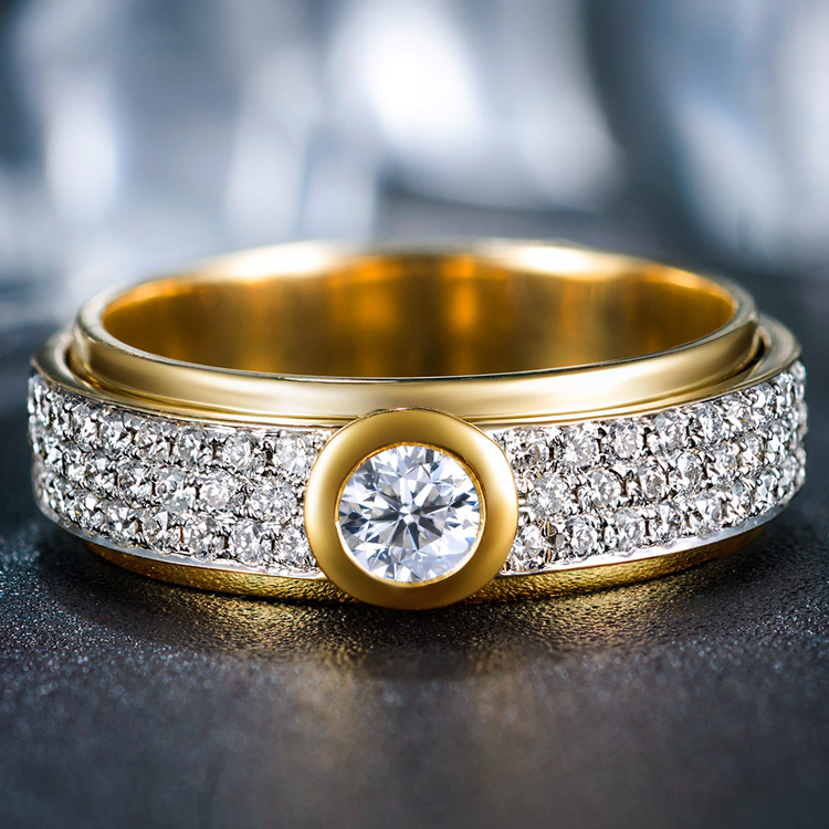 喜钻 黄18k金镶嵌钻石指环男女款 钻石戒指 黄18k金67分