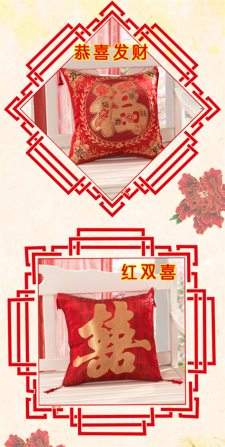 
                                        锦绣万家 大红喜庆婚庆结婚用品全家福抱枕办公室靠垫汽车沙发靠枕背垫旅行午睡抱枕套枕芯 百子图 抱枕 42*42一只装                