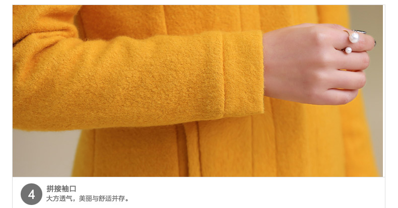 羊毛呢大衣女外套韩版 轩诗琪 大码女装修身显瘦尼上衣中长款妮子外套 黄色 M